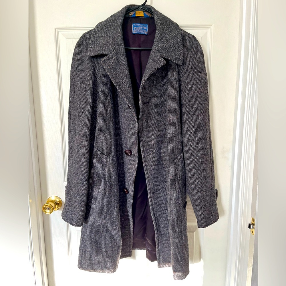 Pendleton Mens Trench Gray Coat Size 42 100% Virgin Wool Made In USA Vintage